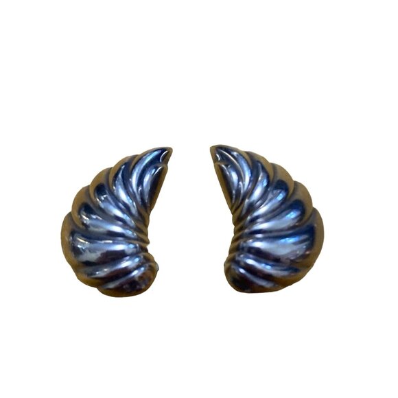 Vtg Jondell Spain Silver 925 Ribbed Crescent Shaped Clip-On Earrings MCM - Picture 1 of 7
